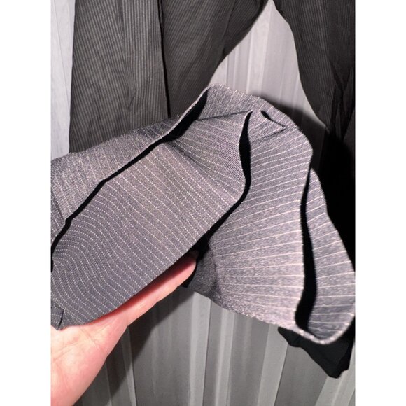 Theory Mens Black Pinstripe Wool-Blend Trousers With Front Zipper Closure - Picture 7 of 8